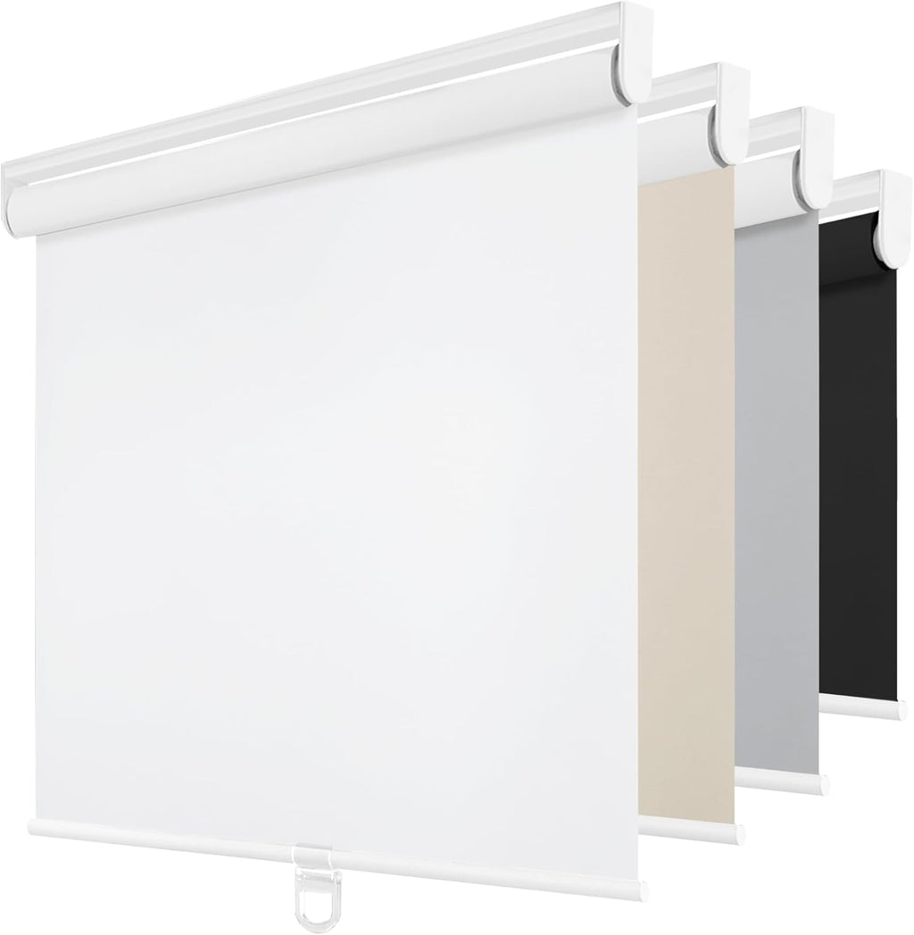 ChrisDowa Cordless Blackout Roller Shades for Windows, Thermal Insulated UV Protection Pull Down Shades, Total Blackout Window Blinds for Home, Office, Bedroom, Door (31" W x 72" H, White)