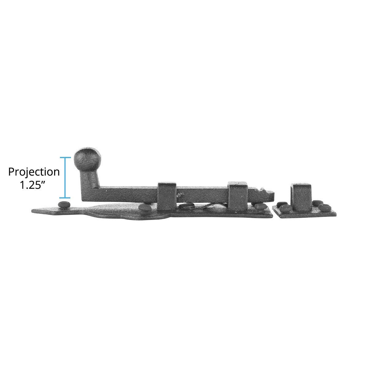 Renovators Supply Manufacturing Slide Bolt Latch 3 3/4 in. Black Wrought Iron Ball Tip Style Slide Bolt with Mounting Hardware