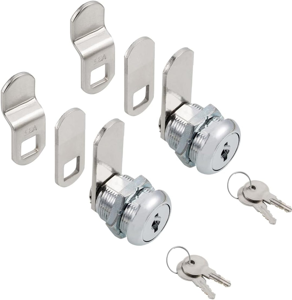 Cabinet Cam Locks Keyed Alike, 5/8” Cylinder Cam Locks for Tool Box RV Compartment Mailbox Vending Machine Drawer File Cabinet, Fits 3/8” Max Panel Thickness, Chrome Finish with 3 Cams and 2 Keys