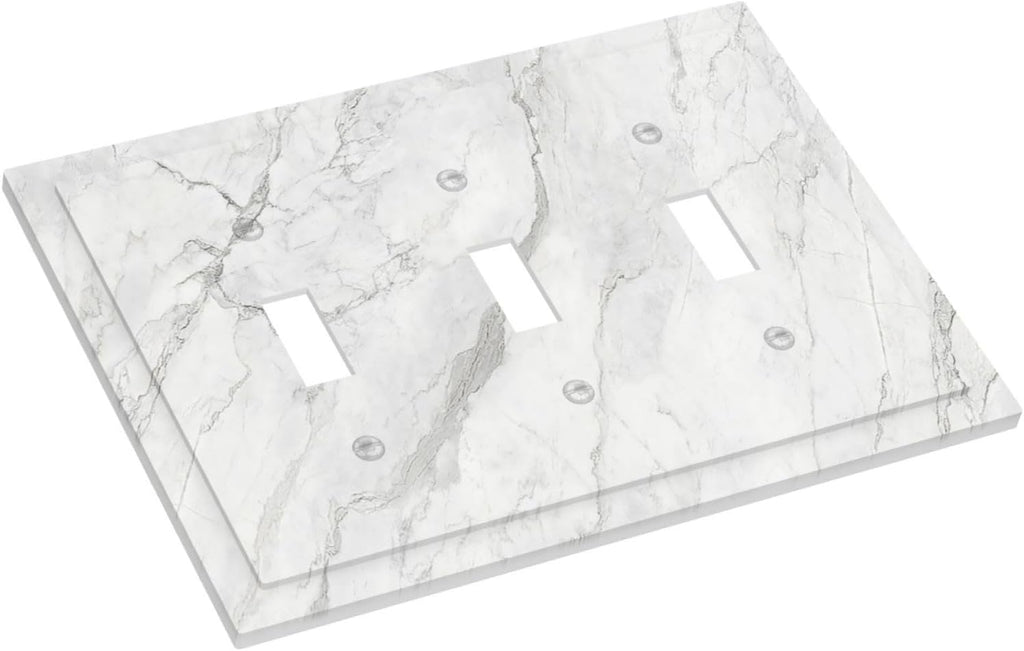 Decorative Switch Plates Marble Granite White And Grey 3 Gang Wall Plate Faceplate Triple Toggle Light Switch Cover Electrical Wall Panels for Home Bedroom Decor