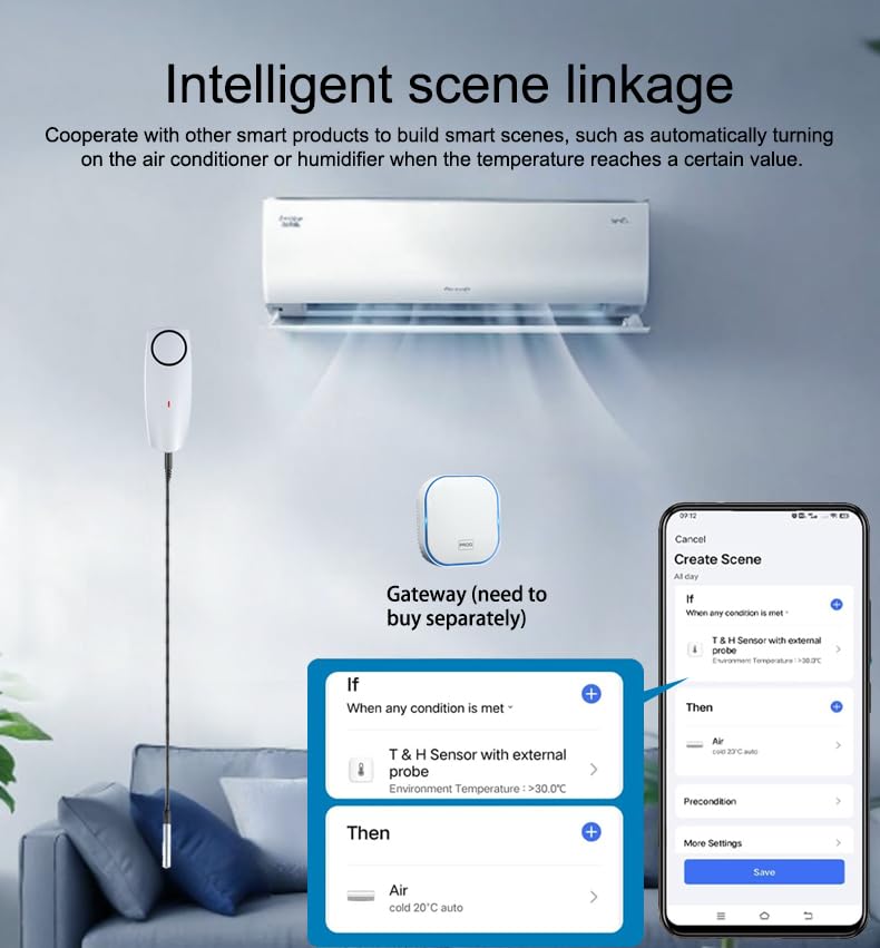 PHOVOLT Zigbee Refrigerator Thermometer:App Notification, Data Record Export, Fridge Thermometer with Probe for Refrigerator, Freezer, Hot Tub.Hub Required