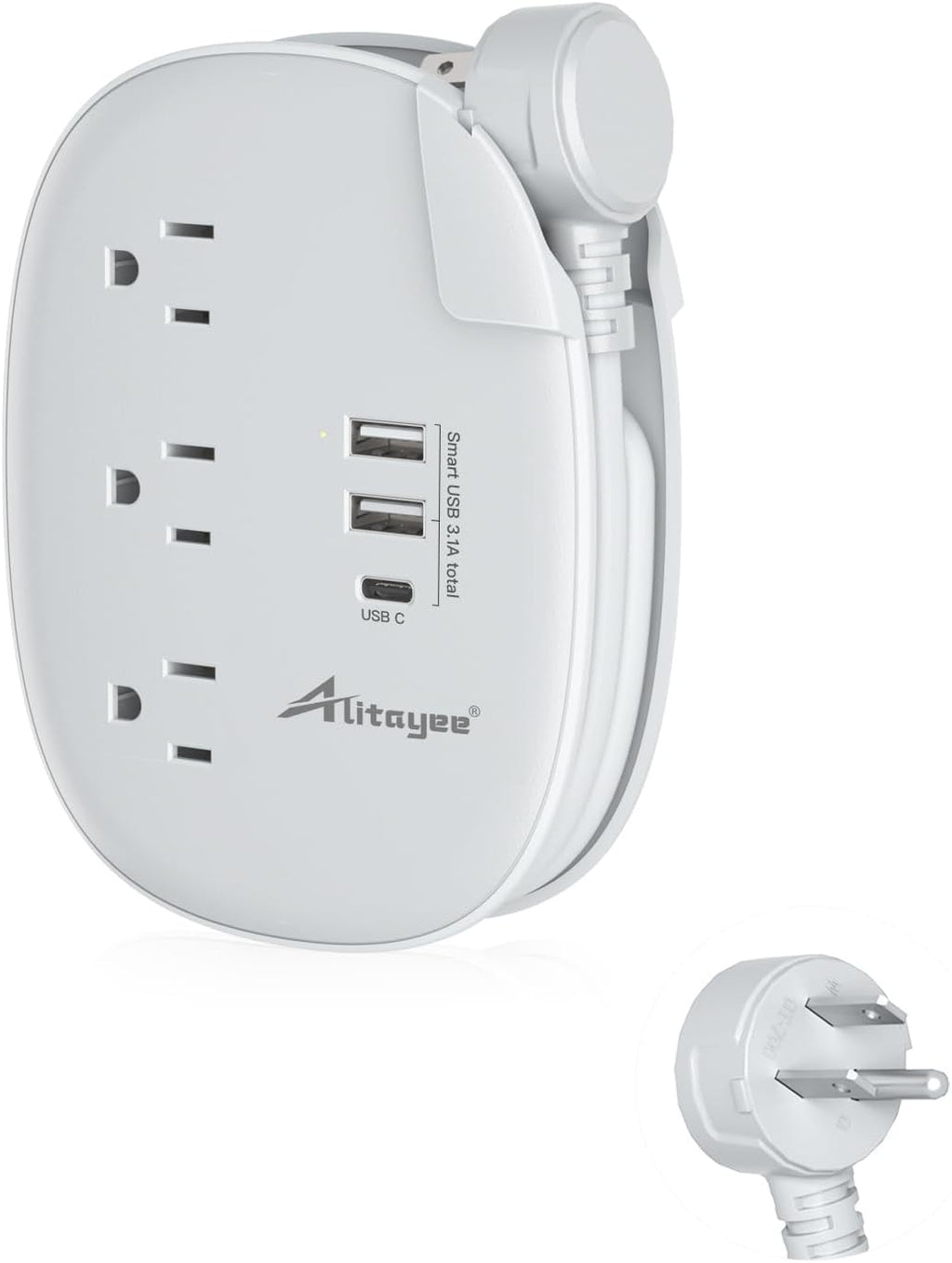 Alitayee USB C Portable Travel Power Strip with 3 Outlets 3 USB Ports Fast Charge, USB Extendable Outlet Extender with Flat Plug and 3ft Wrapped Around Extension Cord for Cruise Travel Home Office