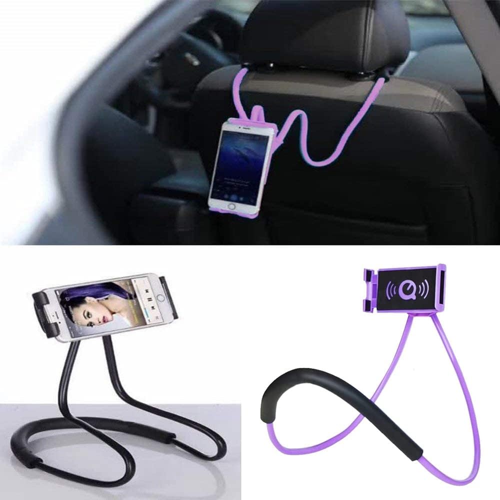 Chapter Seven Universal Smart Mobile Phone Stand,Hanging on Neck Cell Phone Mount Holder, Flexible Lazy Bracket DIY Free Rotating for Multiple Functions (Black) (Purple)