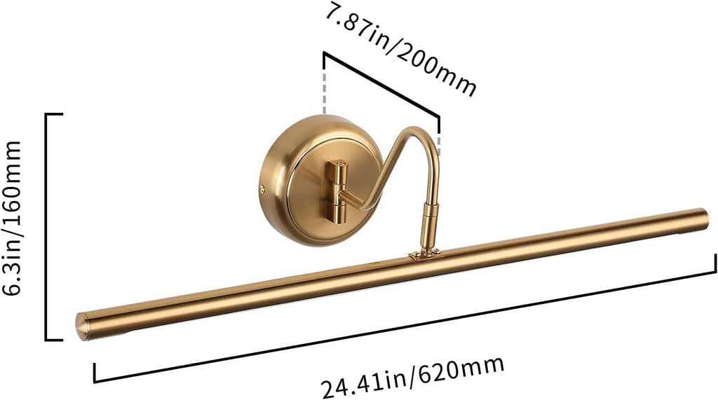 JOOSENLUX Picture Lights 24.4'' Inch Brass for Painting Display Wall Mount Brief Metal Artwork LED Wall Sconces Lamps14W(70W Eqv.),Warm White 3000K,Hardwire Swing Arm