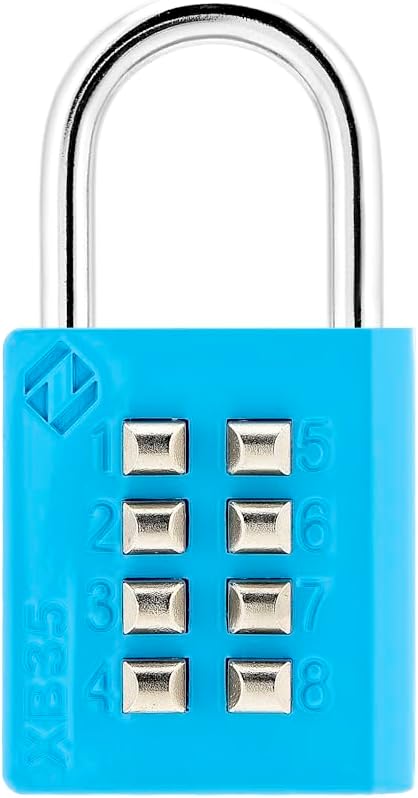 XB35 8-Digit Push Button Combination Padlock, 4 Digit Locking Mechanism, Blue, 1-Pack