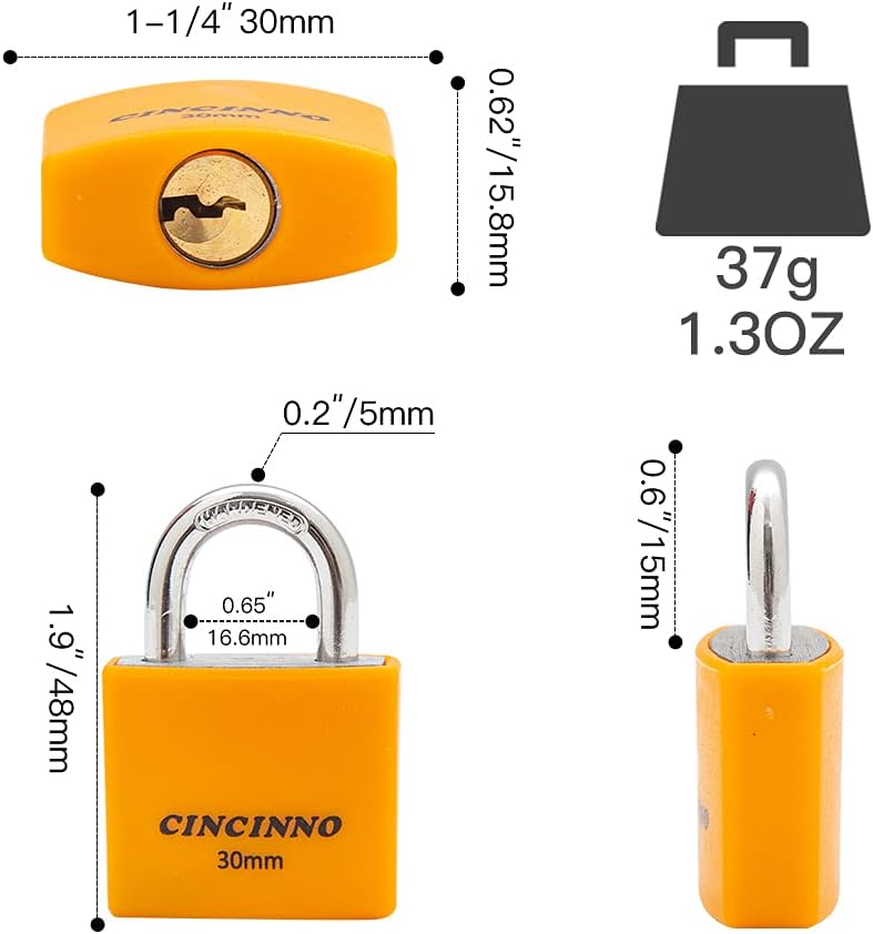 Set of 8 Small Locks，Covered Aluminum Keyed Alike Padlocks，30MM Weatherproof Lock with Same Key,Outdoor Padlock for Sheds, Storage Unit ，School Gym Locker, Toolbox