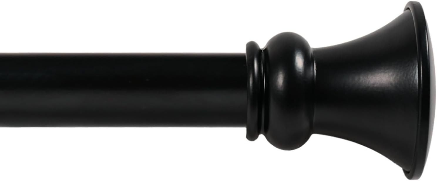 Deco Window Adjustable Curtain Rod for Windows 18 to 44 Inch (Pack of 1) Extendable Heavy Duty 1 Inch Iron Drapery Pole with Finials Wall Mounted French Door Curtain Rods (Black)