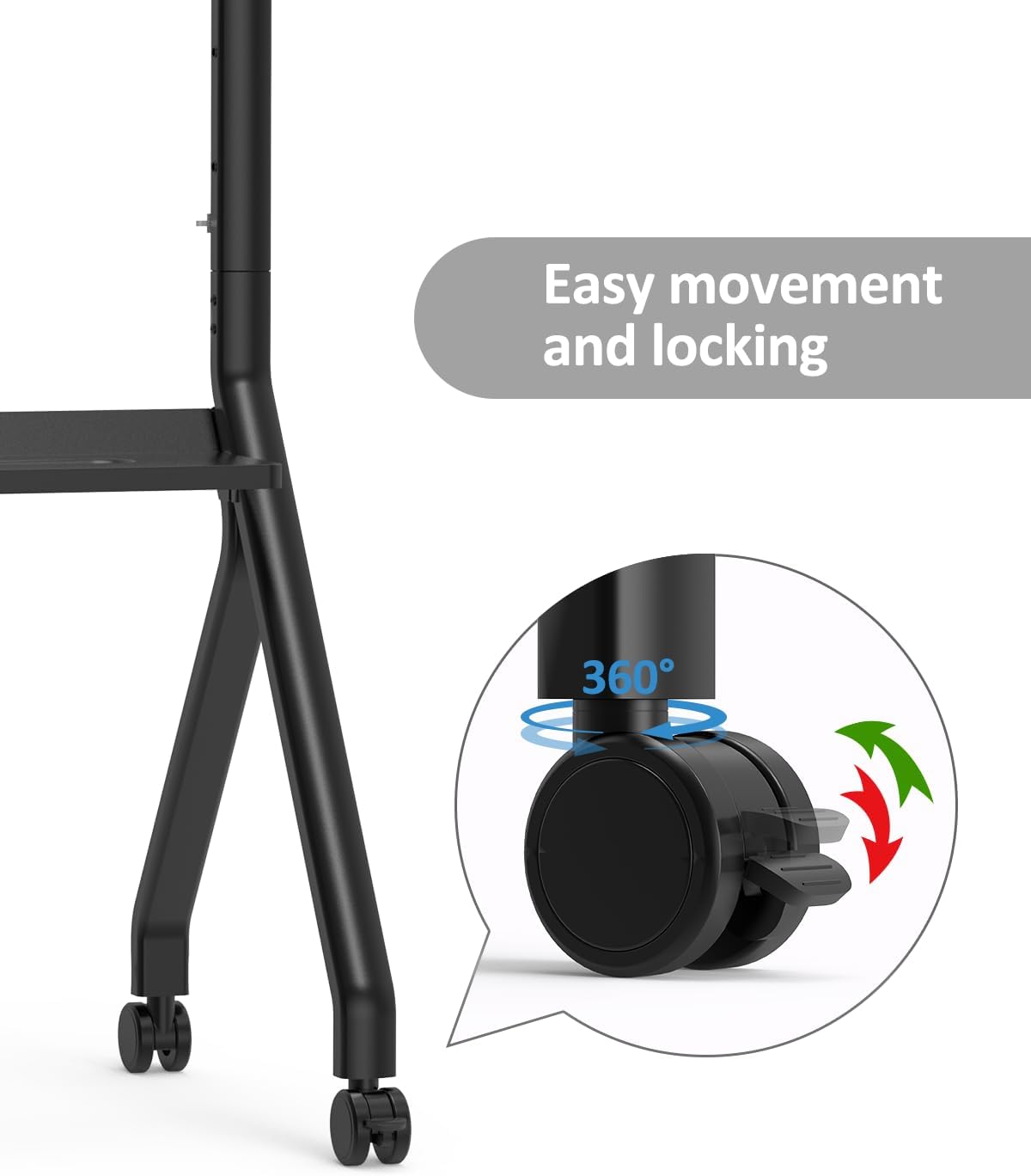 Smart Board Stand for 55-86 Inch Interactive Whiteboards, Adjustable Rolling Smartboard Stand with 360°Swivel Lockable Wheels, Suitable for Offices, Classrooms and Other Workspaces