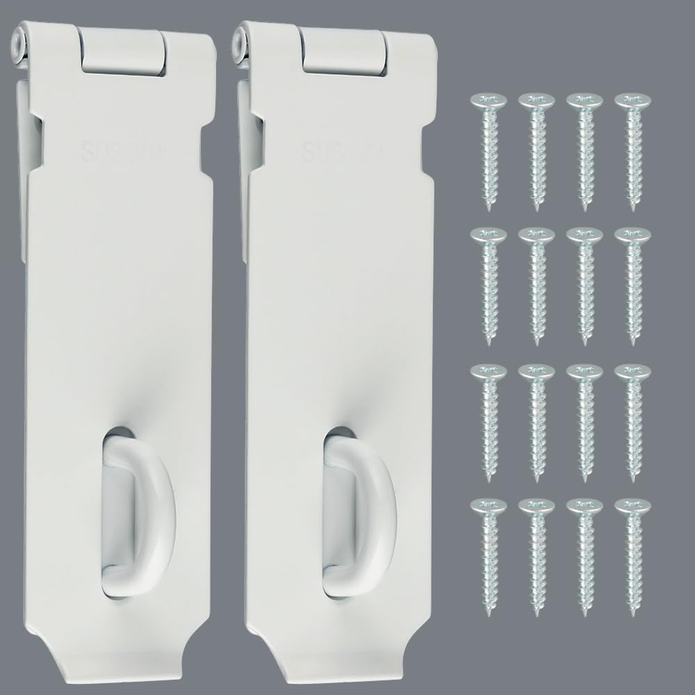 Alise 2 pcs Door Hasp Latch Lock,5 Inch SUS 304 Stainless Steel Safety Packlock Clasp Hasp Lock Latch with Fixing Screw for External Doors Window Cabinet Pet Cage, MS9W-2P-5C