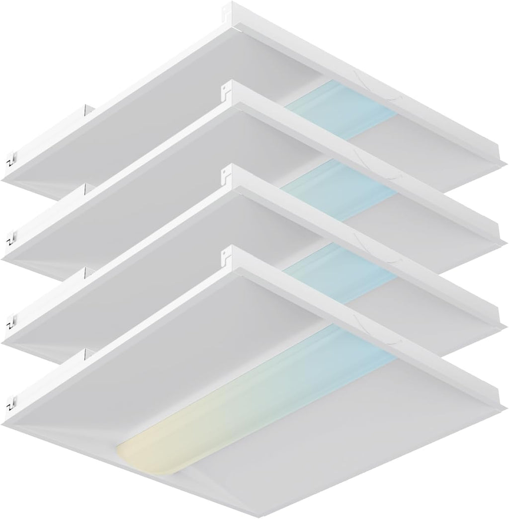 2x2 LED Troffer Light,20/W/25W/30W/35W/40W & 3000K/3500K/4000K/5000K Selectable,5200lm 0-10V Dimmable,ETL DLC Listed,100-277V,for Office & Warehouse 4 Pack