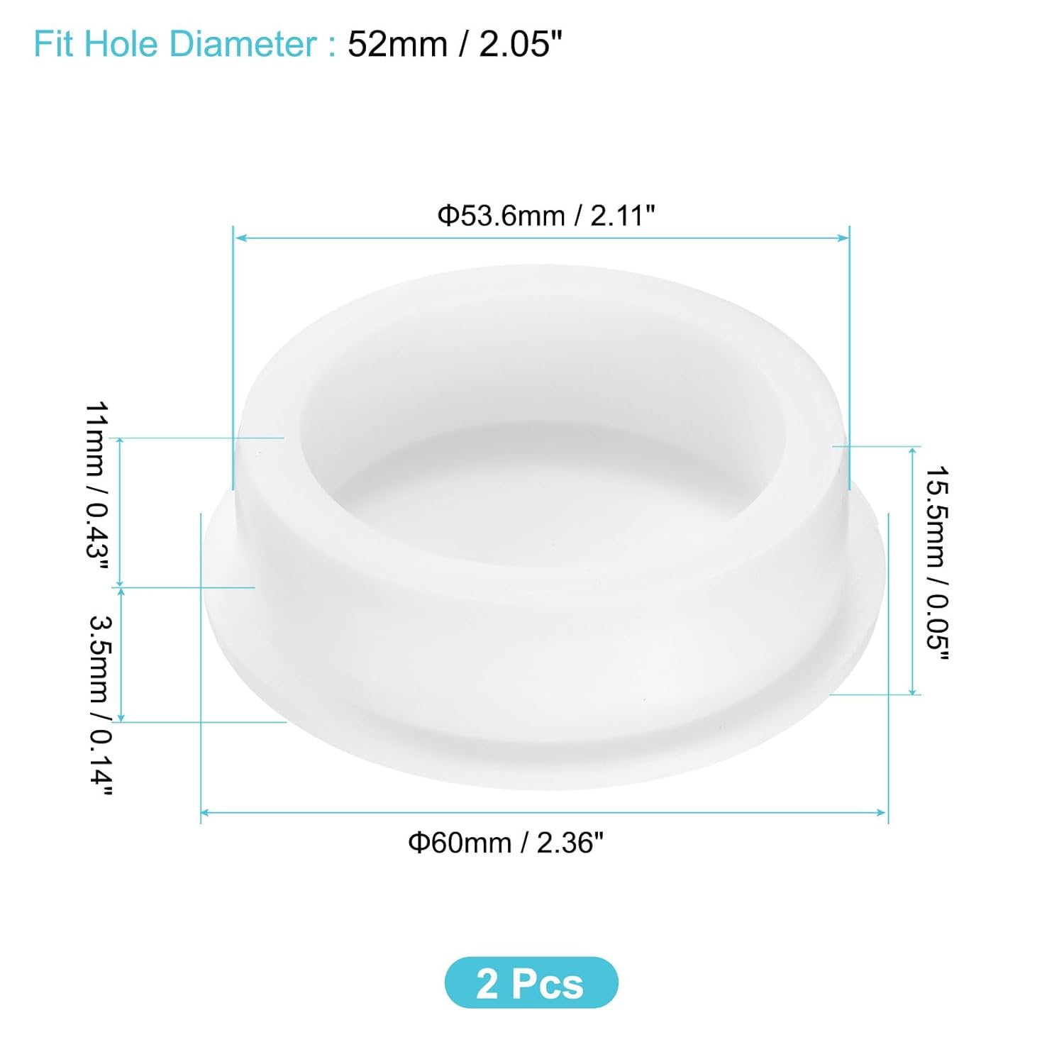 uxcell 2Pcs Silicone Hole Plug, Waterproof Round Rubber Stoppers Bottle Seal Plugs Tube Pipe End Caps for 52mm/2.05" Hole for Bathtub Bottle, White