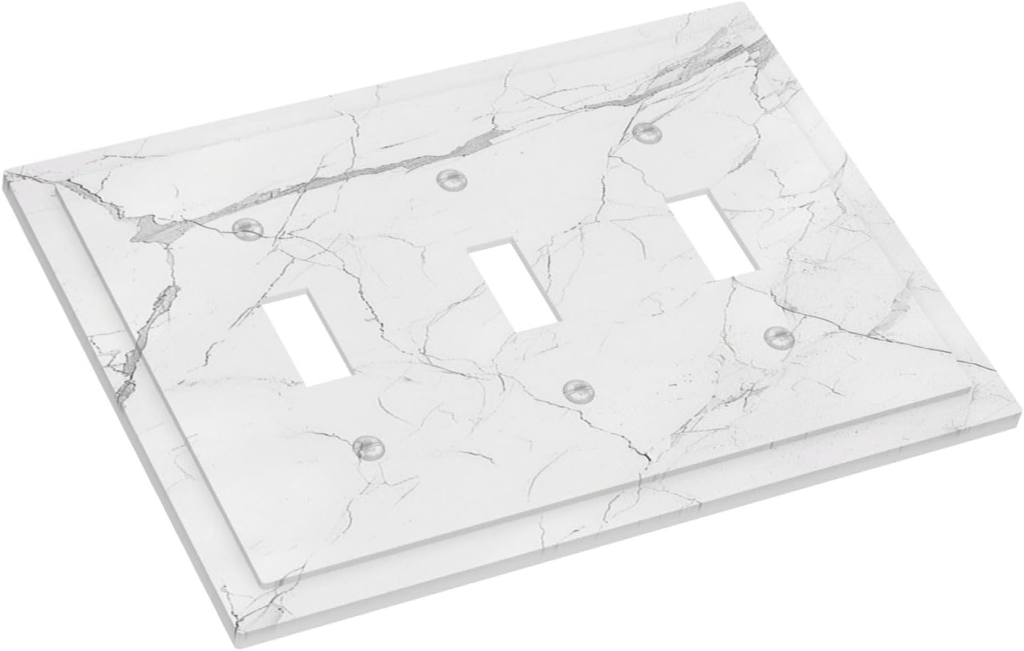 Decorative Switch Plates White Grey Abstract Modern Marble 3 Gang Wall Plate Triple Toggle Light Switch Cover Faceplate Electrical Wall Panels for Bathroom Kitchen Decor