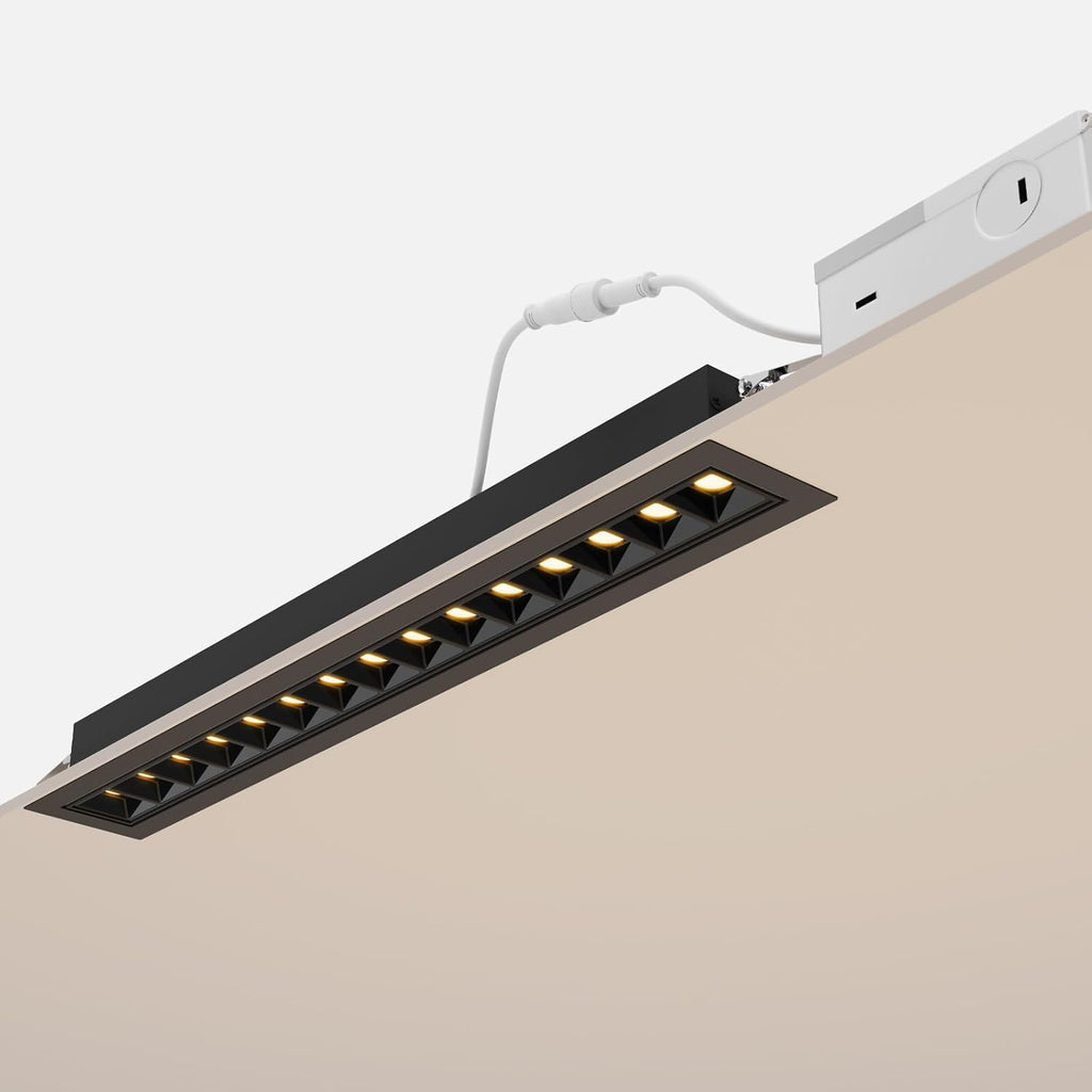 LED Linear Recessed Spotlight, Black Aluminum Recessed Grille Spotlight with Junction Box, Dimable 5 CCT 3000K-6500K, TRIAC Dimming Lighting for Living Room Kitchen Bedroom Hallway