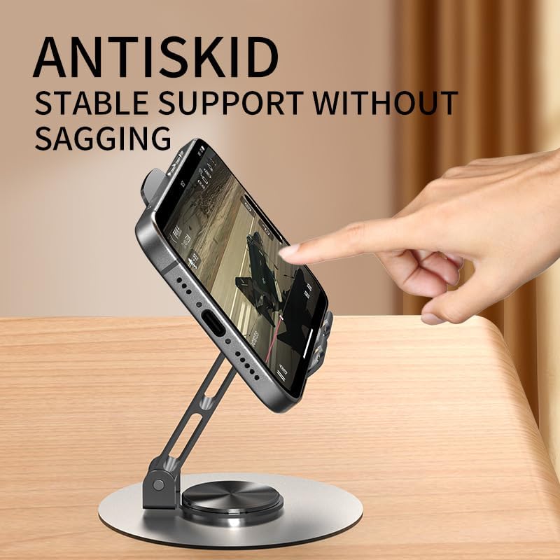 Universal Cell Phone Stand- [720° Rotation & Dual Fold] Ajustable Phone Holder, Heavy Duty Stable Portable Office Desk Accessories, Compatible with iPhone 17/16/15 Pro Max Air