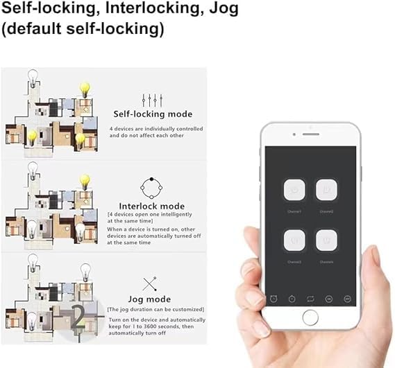 Tuya 4 Channel Updated USB 5V/AC 85-250V, Momentary Inching Self-Locking Relay Module,Tuya App Remote Control,WiFi RF Bluetooth Switch Module,Dry Contact,Compatible with Alexa Goolge Home