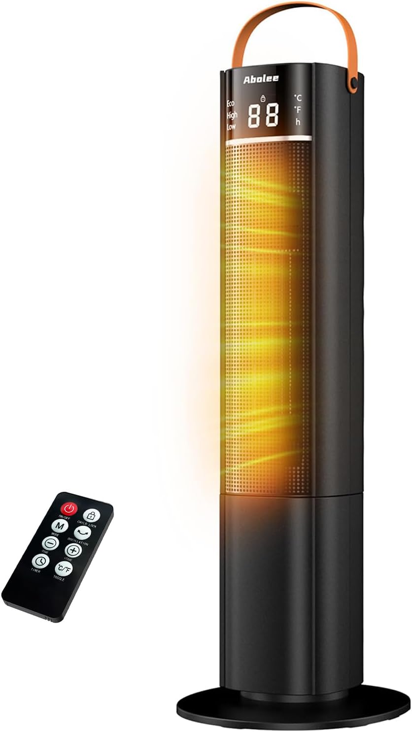 Space Heaters Indoor Use, 26" 12ft/s Electric Heater with Remote, 1500W Electric Heaters with 75°Oscillation, 1-12H Timer, PTC Electric Heater for Large Room, Bedroom Home Office1