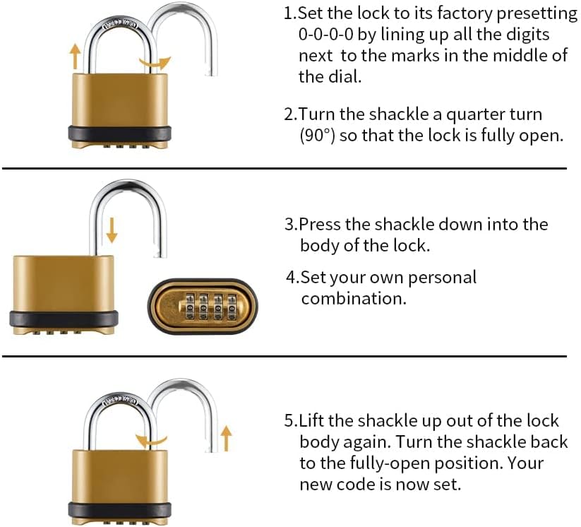 4 Digit Combination Lock, Outdoor Combination Padlock with Hardened Steel Shackle,Locks with Code for Sheds, Fence, Storage Unit and Gate