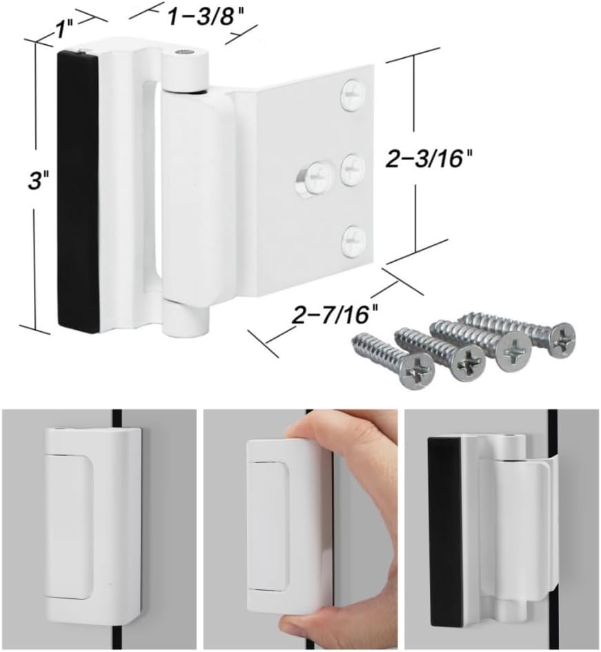 Door Reinforcement Lock with Screws, Add Extra Home Security Door Latch Safety Childproof Door Lock for Inward Swing Door Night Lock Withstand 800 Lbs (4 Pack)