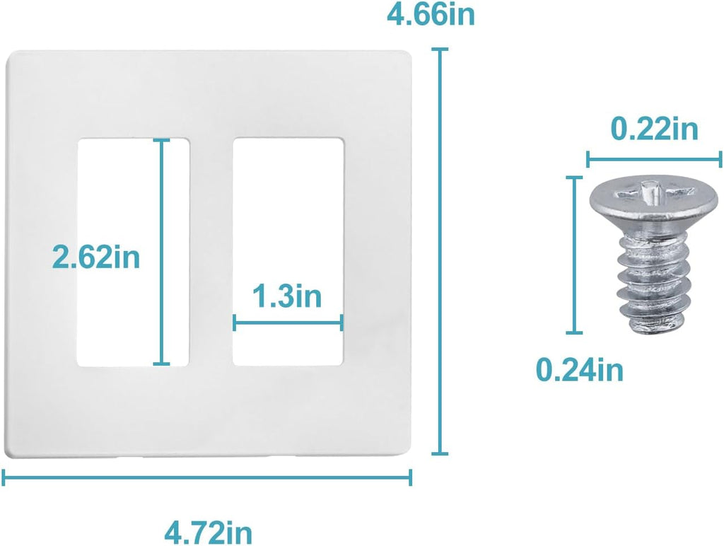 2-Gang Decora Screwless Wall Plate 80309-SW,Child Safe Outlet Cover 80309-SW,Screw Smooth Face Switch Plates Screwless Wall Plate 2-Gang Receptacle Outlet Cover 2 Pack