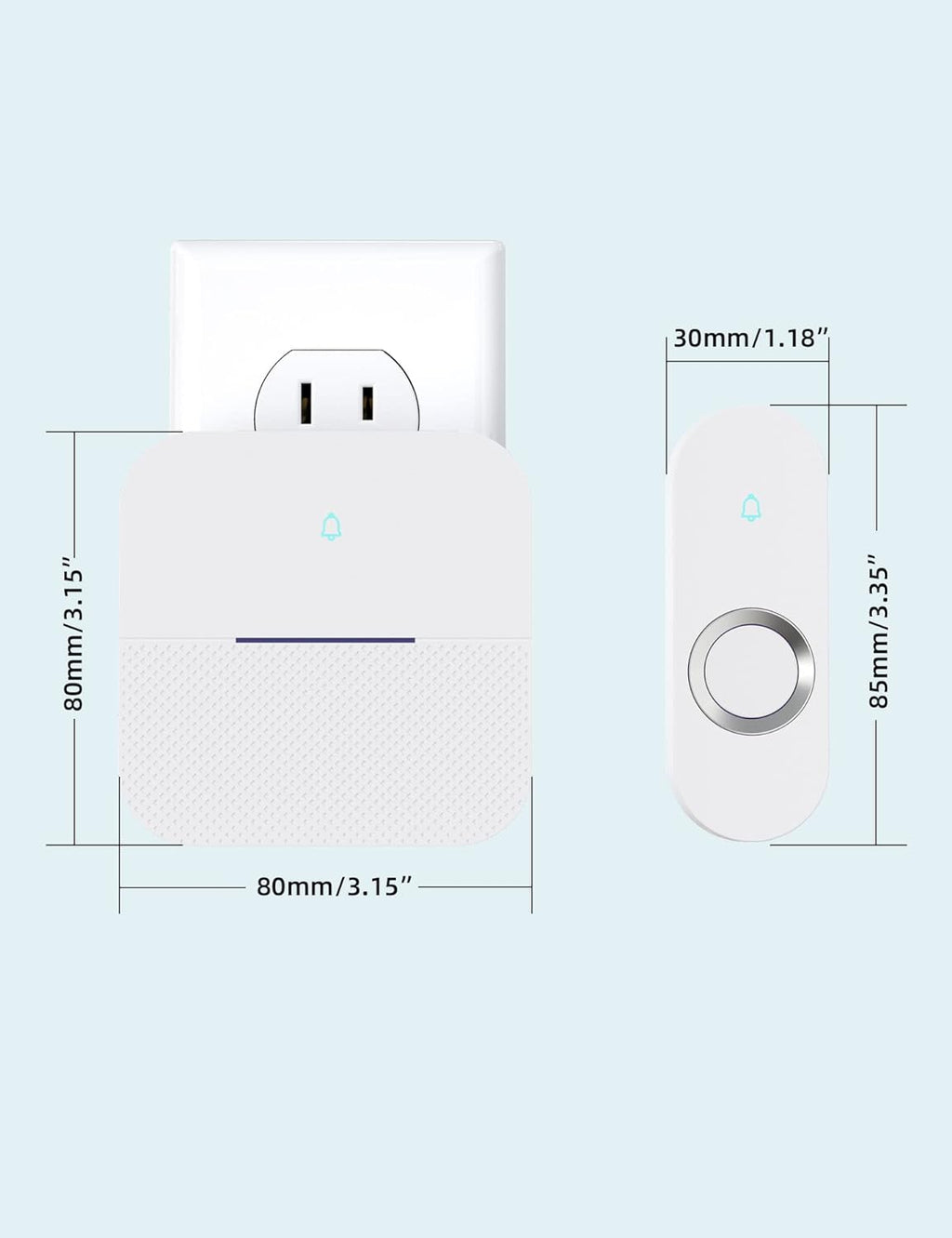 AIDA Lighted Wireless Doorbell, Home Waterproof Doorbell 1,000ft Range, 5 Volume Levels with 58 Doorbell Chimes & LED Flash (White, Doorbell with 2 Buttons & 2 Receivers)