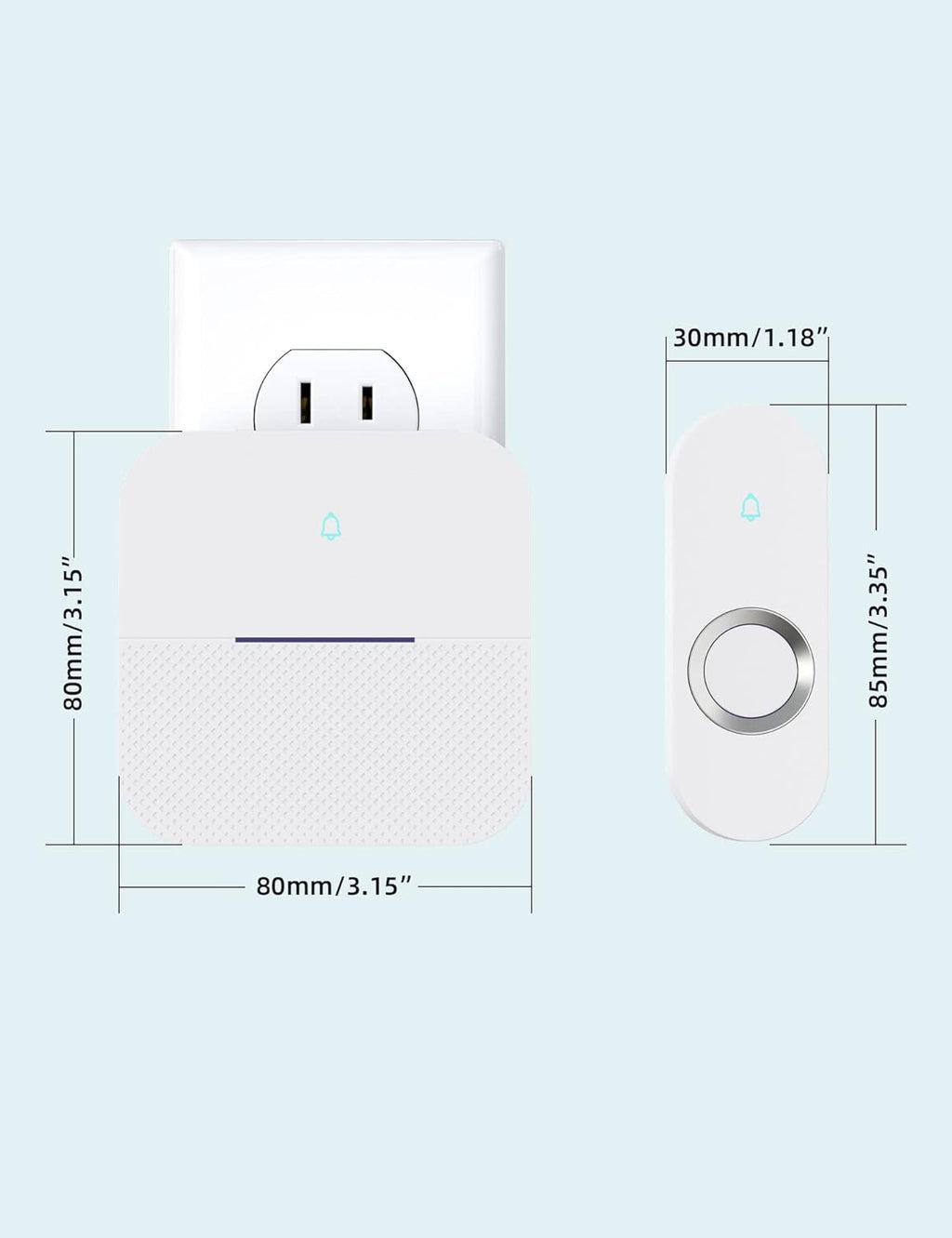 AIDA Lighted Wireless Doorbell for Home, Waterproof Battery Doorbell 1,000ft Range, 5 Volume Levels with 58 Doorbell Chimes & LED Flash (White, Doorbell with 1 Button & 1 Receiver)
