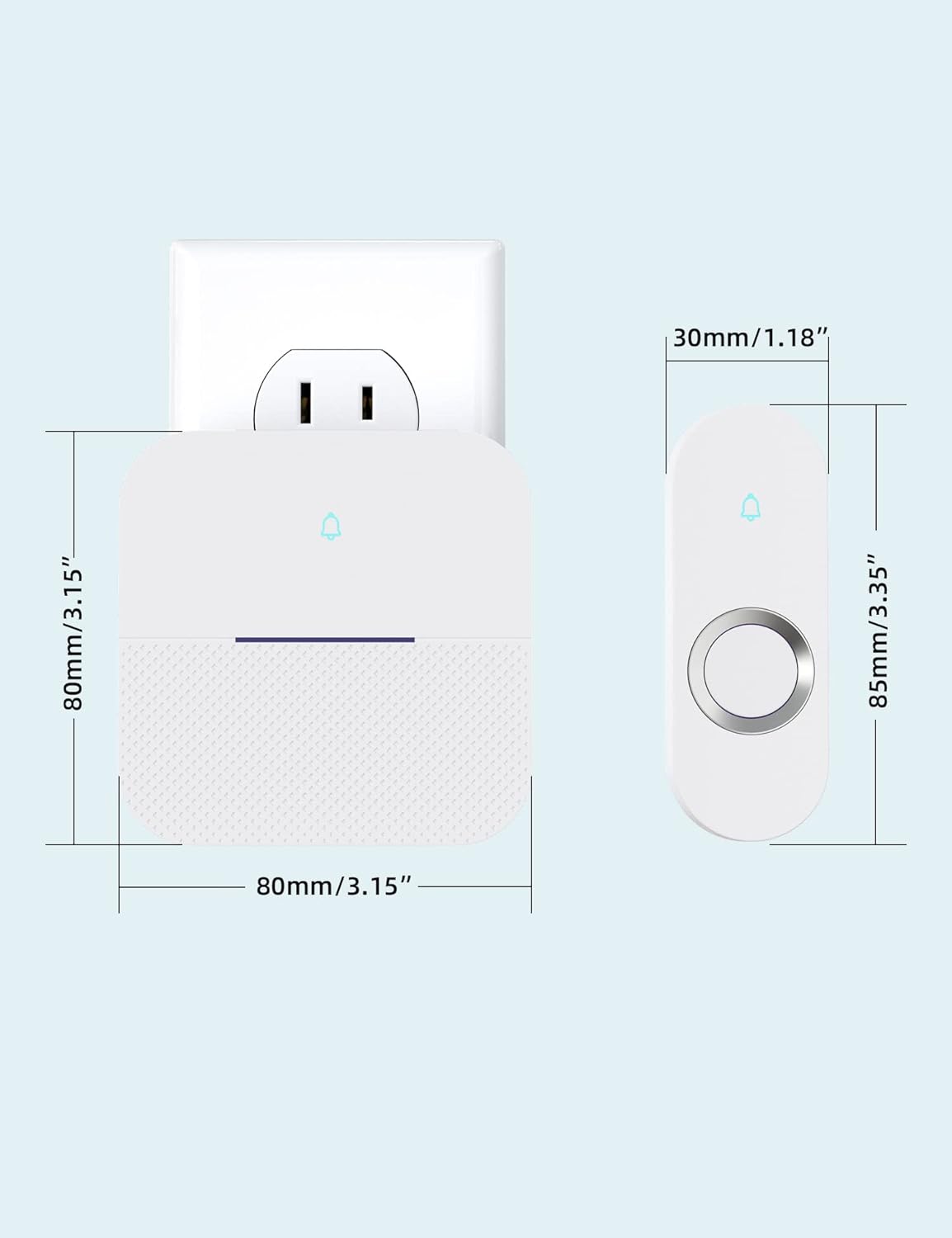 AIDA Lighted Wireless Doorbell for Home, Waterproof Battery Doorbell 1,000ft Range, 5 Volume Levels with 58 Doorbell Chimes & LED Flash (White, Doorbell with 1 Button & 1 Receiver)
