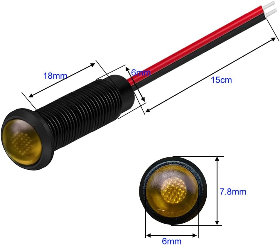 10pcs LED Plastic Indicator Pilot Light AC/DC 12-24V Mounting Hole Size 6mm(Orange)