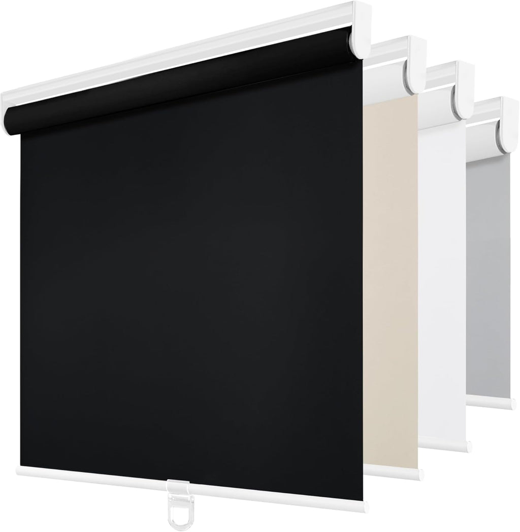 ChrisDowa Cordless Blackout Roller Shades for Windows, Thermal Insulated UV Protection Pull Down Shades, Total Blackout Window Blinds for Home, Office, Bedroom, Door (63" W x 72" H, Black)