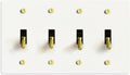 Select 15A 120V AC 4-Gang Toggle Switch, White with Solid Brass Vintage Style Single Pole 3 Way Compatible Wall Mount Toggle Switch, Included Faceplate & Switch Module, UL Listed