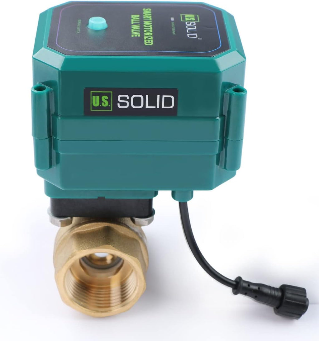 U.S. Solid 1" Smart Motorized Ball Valve - Remote App Mobile Control Brass Electrical Ball Valve with Manual Switch, 5V DC USB Connection