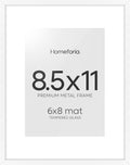 Homeforia White Picture Frame 8.5 x 11, High End Metal 8.5x11 Poster Frames with Mat 6x8 Photo, 8.5 x 11 Frame Matted to 6 by 8 Art, 8.5by11 Wall or Tabletop Frames, Tempered Glass, Wall Kit, Set of 1