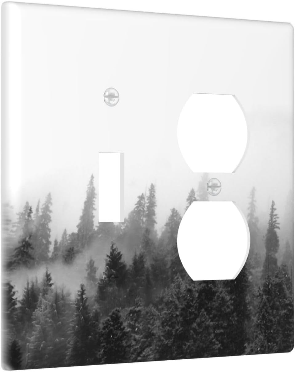 Wallplates Fores Black White Landscape Misty Woods 1 Toggle 1 Duplex Switch Plate Electrical Gfci Faceplate Decorative Light Switch Covers For Farmhouse Cabin Decor