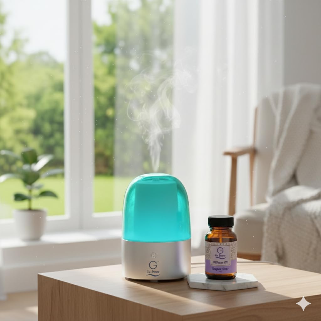 G's Breeze Smart Aroma Diffuser with 60ml Super Star Scent – Bluetooth & Wi-Fi App Control, LED Lighting, Adjustable Intensity, Long-Lasting Fresh Clean Masculine Fragrance for Home or Office