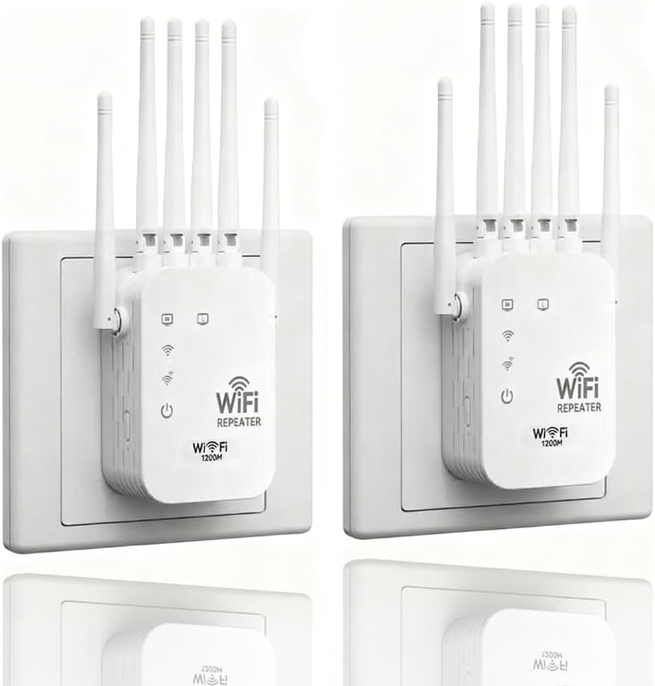 1200M WiFi Extender 6-Antenna Strong Signal, Directional WiFi Antenna Signal Booster and Amplifier, Wireless Repeater Extender with Ethernet Port for PC, Outdoor Coverage, Enhanced Network Range(2pcs)