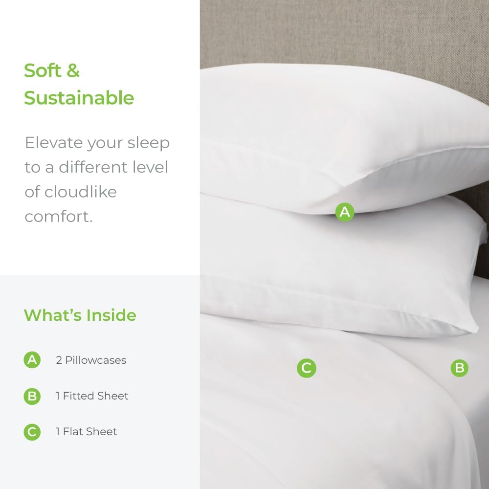Cariloha Aloha Soft 4-Piece Sheet Set | White | Cal King | Made from 100% Viscose derived from Bamboo | Introductory Sheet Line