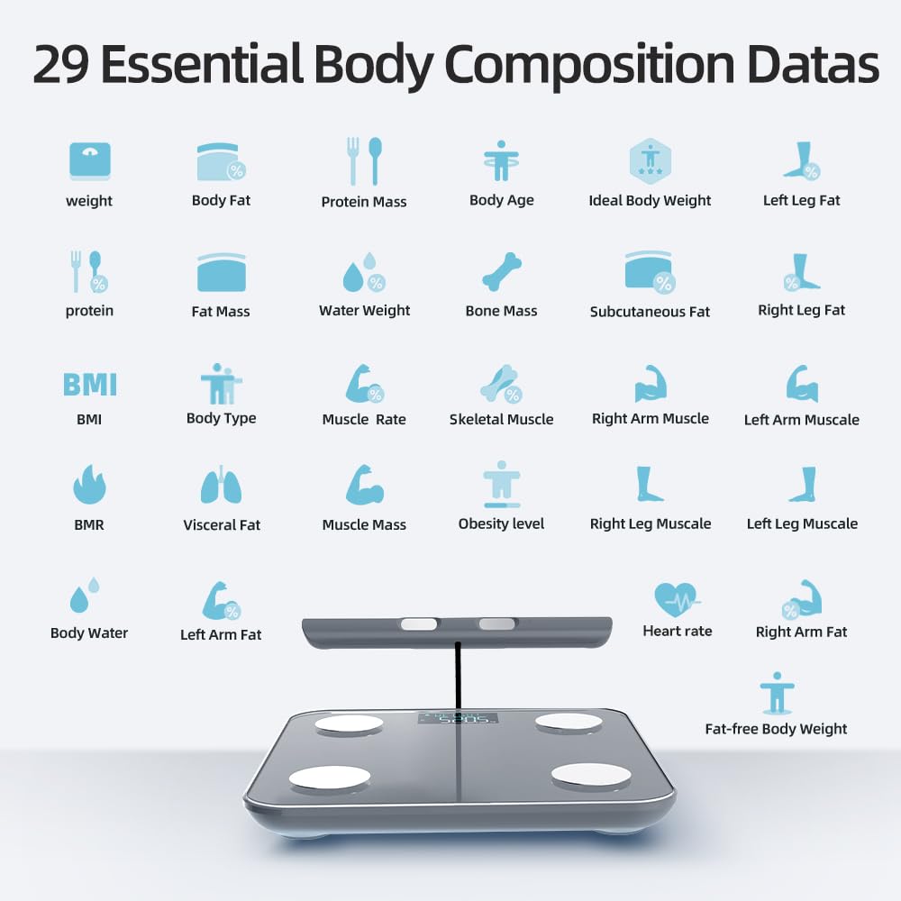 Smart Scale for Body Weight, Digital Bathroom Scale for Weight Fat BMI Muscle Mass Body Composition Analyzer, Larger Platform, Bluetooth Highly Accurate Weighing Machine 400lb (Grey 2211)