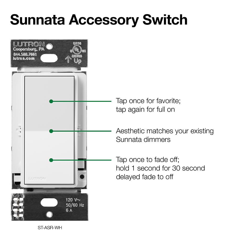 Lutron Sunnata On/Off Accessory Switch, only for use with Sunnata LED+ Dimmers, ST-AS-LA, Light Almond
