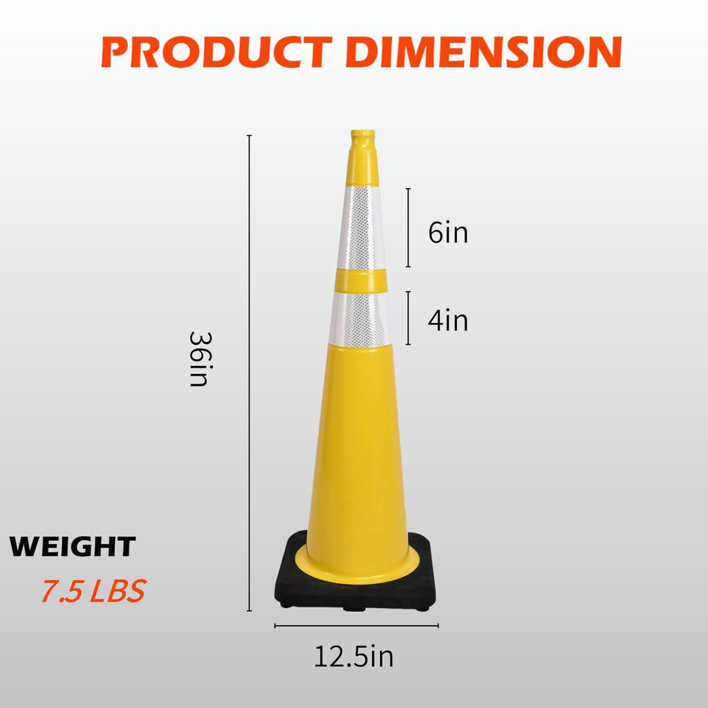 4 Pack 36 Inch Yellow PVC Safety Cones with Black Base, Extra Tall Traffic Cones for Road Construction, Garage Entrance, Outdoor Events (4, Yellow, 36 Inch)