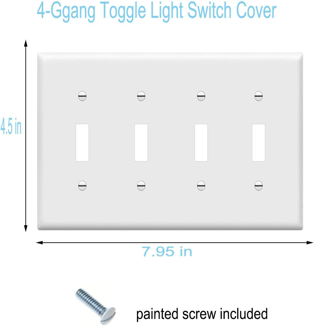 Toggle Light Switch Wall Plates 4-Gang Switch Electrical Cover Plate Unbreakable Thermoplastic Faceplate, White (4 Pack)