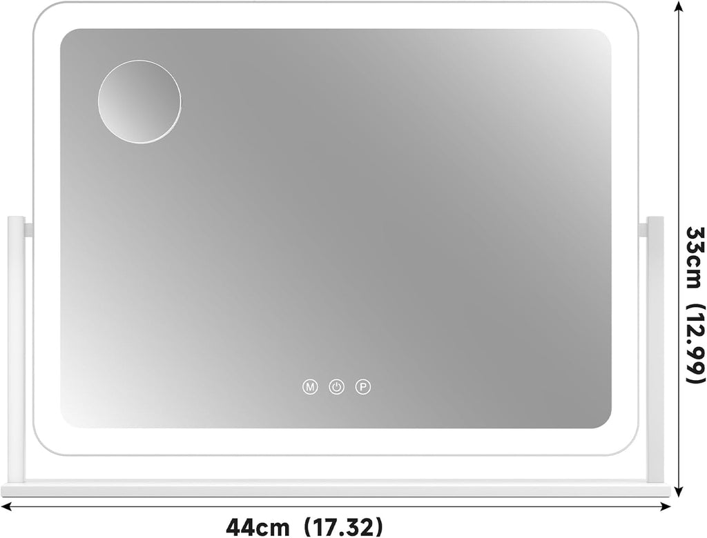 Lighted Makeup Mirror, 17.3"x13" Hollywood Vanity Mirror with Led Lights, Three Color Lighting Modes, and 5X Magnification Mirror, Smart Touch Control, 360°Rotation(Round Corner)
