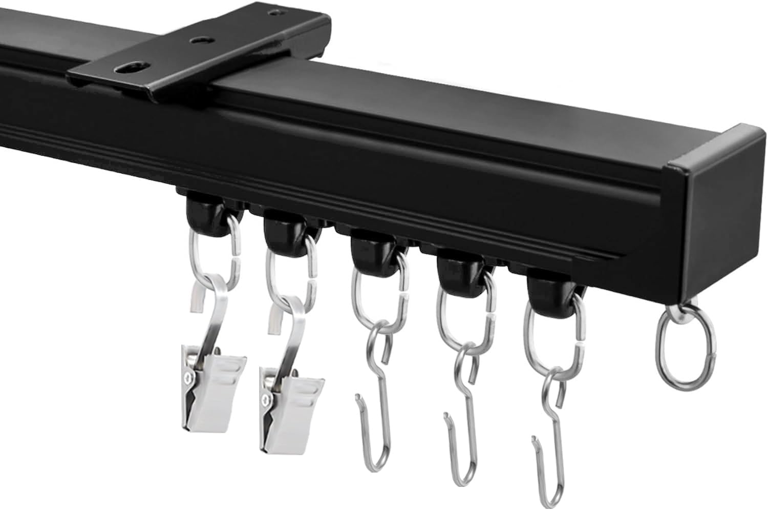 Ceiling Mount Curtains Track Room Divider Privacy Partition Separator Curtain Tracks Rods Heavy Duty RV Shower Outdoor Rail Clip Hook Set, Black 3-21ft