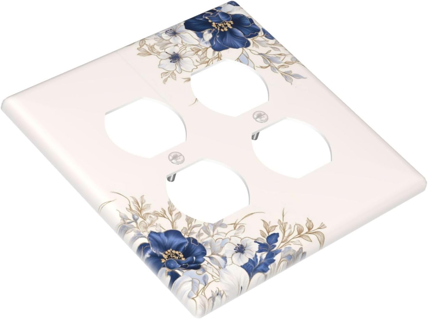 Decorative Outlet Covers Rustic Blue White Flowers Floral Penoy 2 Gang Wall Plate Cover Double Duplex Receptacle Two Switch Light Switch Cover Plate Jumbo Dual Face Plate