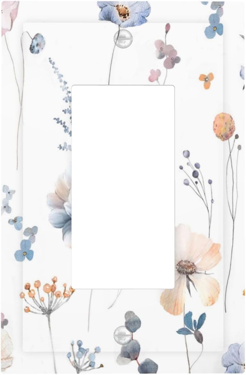 Wildflowers Plant Leaves Floral Berry Decorative Outlet Covers 1 Gang Single Rocker Light Switch Cover Plate Wall Plates GFCI Faceplate for Bed Room Living Room Decor