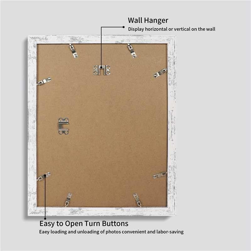 iRahmen 11x14 Picture Frame Set of 4 with Tempered Glass, Distressed White Frame Display 8x10 Picture with Mat or 11 x 14 Without Mat, Wood Rustic Photo Frames for Horizontal or Vertical Wall Mounting