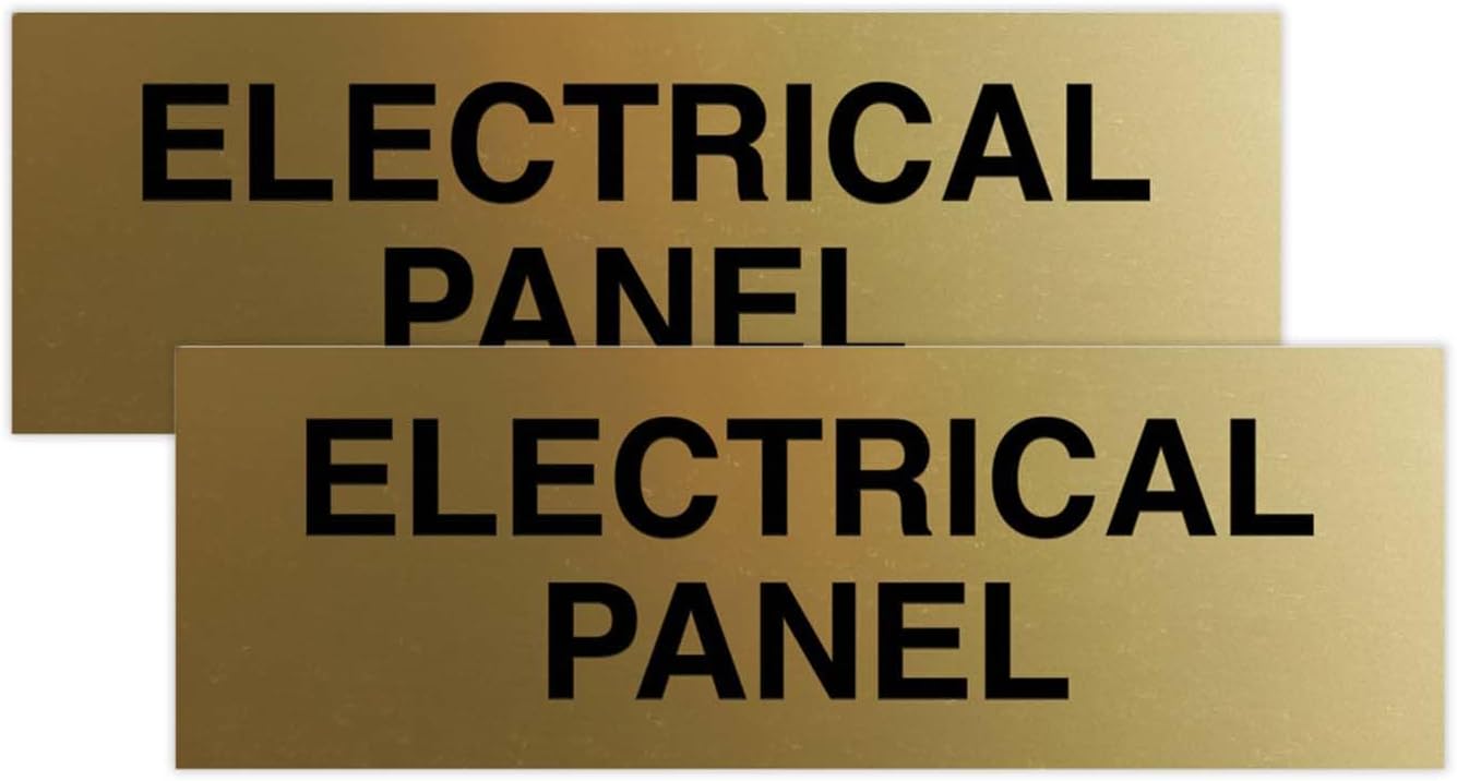 All Quality Basic Electrical Panel Sign - Fire Regulation Safety Compliance Sign - Brushed Gold - Medium (2 Pack)