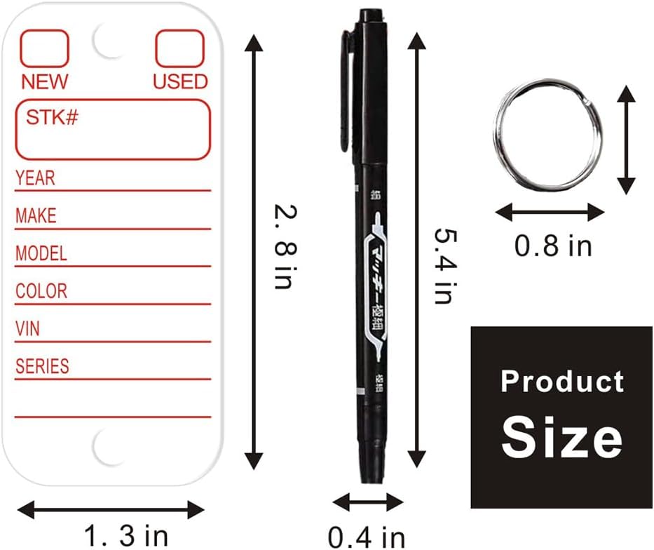 500 Pcs PVC Tags with Labels and Rings, Car Key for Organization, Identifiers, and Luggage Tags with 4 Pcs Markers, Plastic Keychain Tags for Car, Truck, and Dealer Use