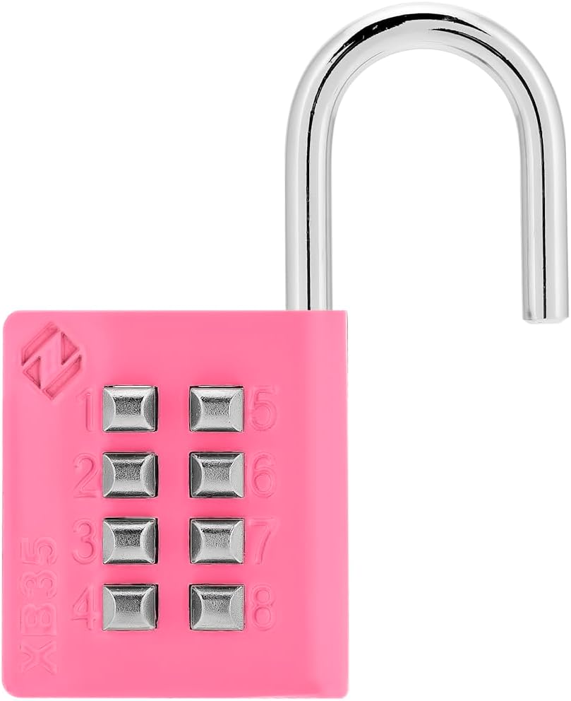 XB35 8-Digit Push Button Combination Padlock, 4 Digit Locking Mechanism, Pink, 1-Pack