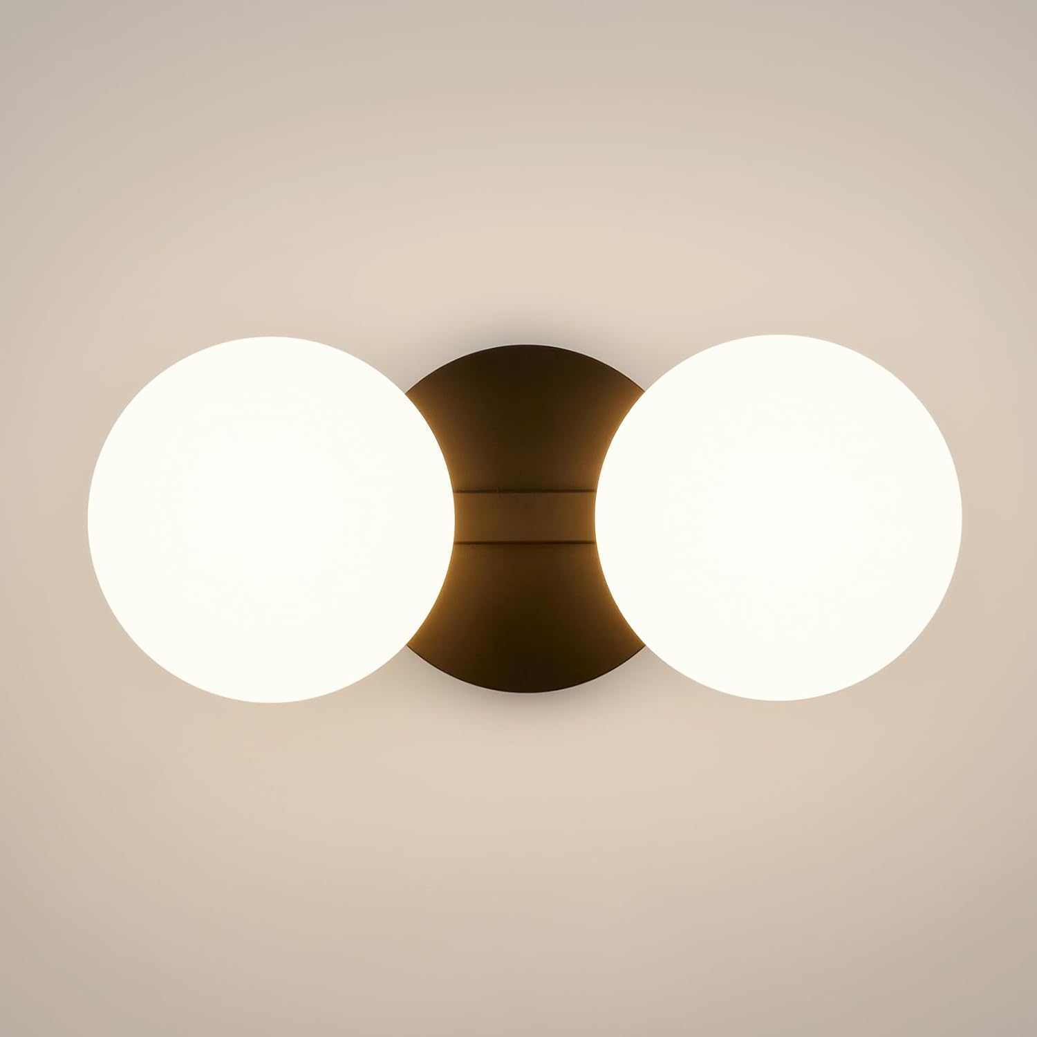 Black Bathroom Vanity Light Fixtures: Modern Wall Scones With 2 Milk Glass Shades - Globe Makeup Lighting Fixture over Mirror - Brass Ball Powder Room Vanities Lights for Hallway Bedroom Bulb Excluded