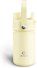 ENCOOL Kids Insulated Water Bottle with Straw - 12oz Stainless Steel Water Bottle with Dual Spouts, Leak-Proof, BPA-Free, Double Wall Vacuum Keeps Cold for 24 Hours for Sports, Travel (Light Vanilla)