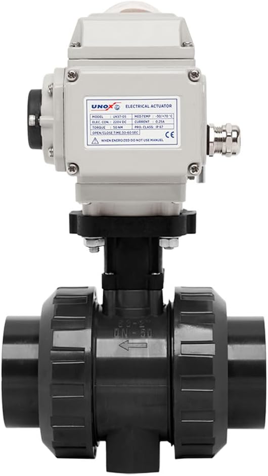 Unox 220V AC Electric Actuated Ø63 (2") U-PVC Ball Valve, Motorized Ball Valve For Water - PN16